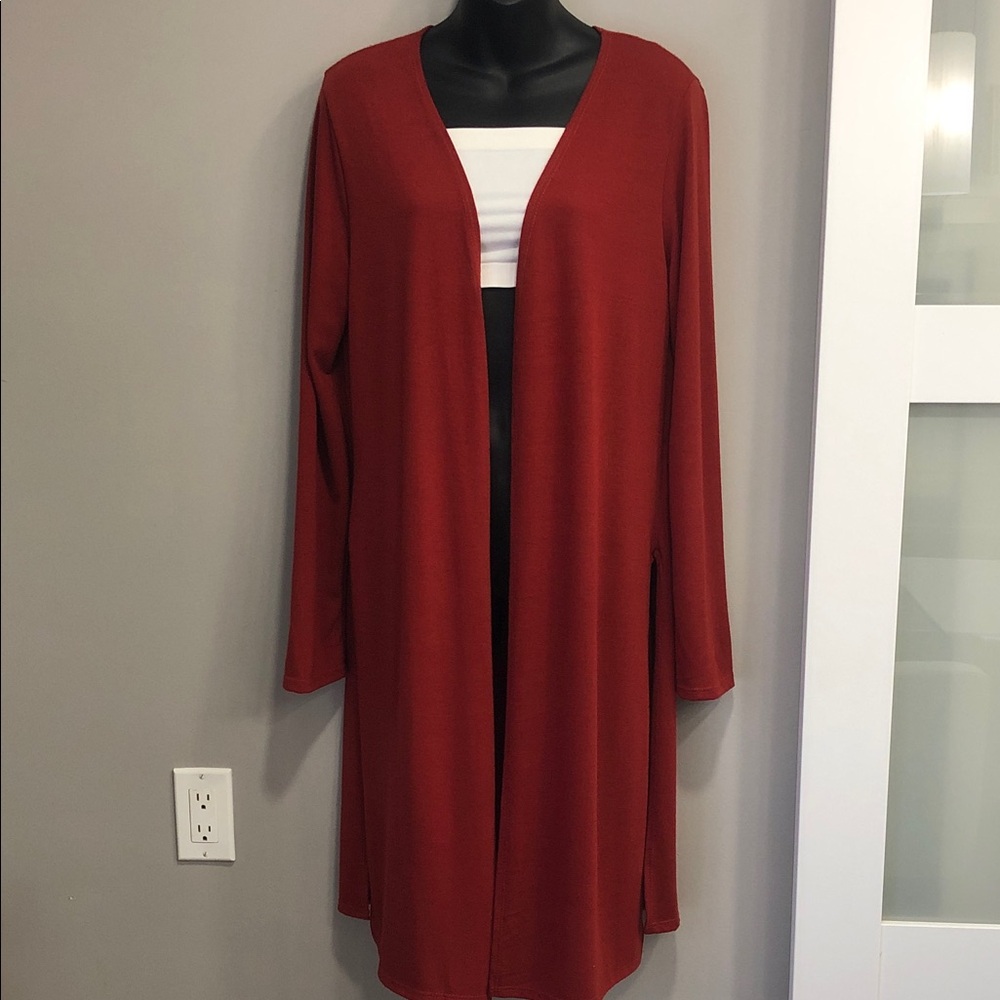 Olivia Rae Open-Front Lightweight Cardigan – Women’s Size Large – Indian Red